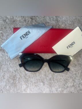 Fendi Black Tortoise Jeweled Cat-Eye Sunglasses with Gradient Lenses